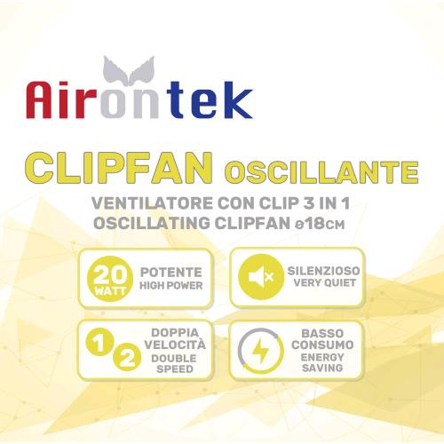 AIRONTEK - OSCILLATING CLIP FAN - 20 W